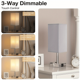 1pc Bedside Lamp With USB Port, Touch Control Table Lamp For Bedroom With USB C+A Charging Ports & AC Outlets, 3-Way Dimmable Nightstand Lamp For Living Room Office (LED Bulb Included)