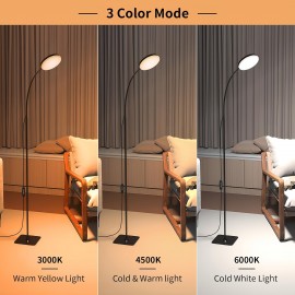 Modern LED Floor Lamp with 360° Adjustable Neck and 3 Color Temperature Modes: Suitable for Reading, Decorating, Living Room, and Bedroom