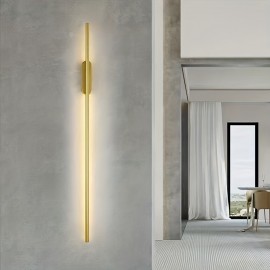 Modern Minimalistic Metal Wall Sconce, Adjustable Brightness Wall-Mounted Fixture for Living Room, Bedroom, Stairwell, Corridor - Installation Hardware Included, Room Electrical Hardwiring, 85V-265V Without Battery - Golden