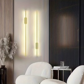 Modern Minimalistic Metal Wall Sconce, Adjustable Brightness Wall-Mounted Fixture for Living Room, Bedroom, Stairwell, Corridor - Installation Hardware Included, Room Electrical Hardwiring, 85V-265V Without Battery - Golden