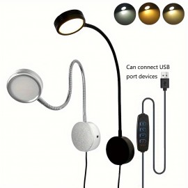 1pc Flexible LED Gooseneck Reading Light - Wall Lamps & Sconces with 3 Colors Changeable, 10 Levels Dimmable, Bedside and Desk Mountable, Energy-Efficient, Eye-Caring, Adjustable Arm for Perfect Illumination