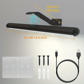 12.6-Inch LED Picture Light with Remote Control, 4400mAh Battery Powered Magnetic Art Light, Dimmable Timer, 300LM, Modern Matte Finish, Semi Flush Mount with Sticker/Screw Installation for Dart Board, Portraits, Gallery - Rechargeable Lithium Battery