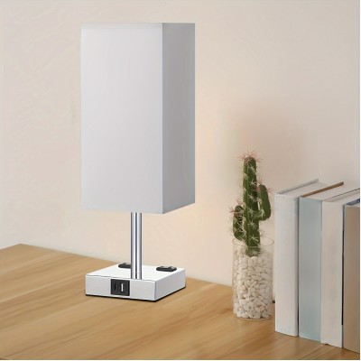 1pc Bedside Lamp With USB Port, Touch Control Table Lamp For Bedroom With USB C+A Charging Ports & AC Outlets, 3-Way Dimmable Nightstand Lamp For Living Room Office (LED Bulb Included)