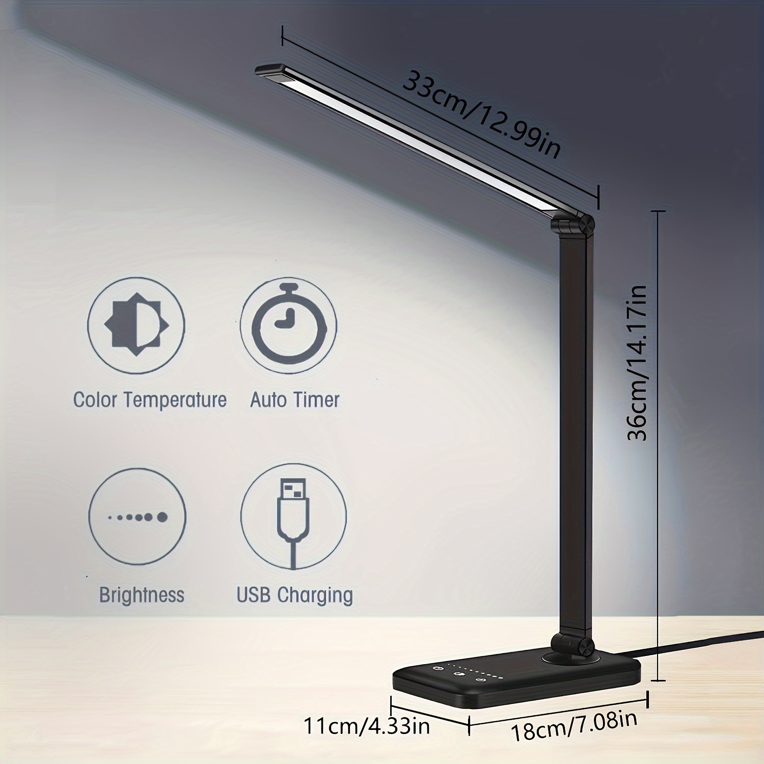 led desk lamp table lamp reading lamp with usb charging port 5 lighting modes 5 brightness levels sensitive 60 min auto timer eye caring office lamp details 0
