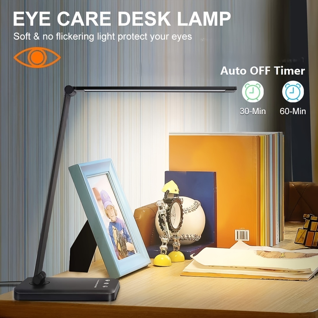 led desk lamp table lamp reading lamp with usb charging port 5 lighting modes 5 brightness levels sensitive 60 min auto timer eye caring office lamp details 4
