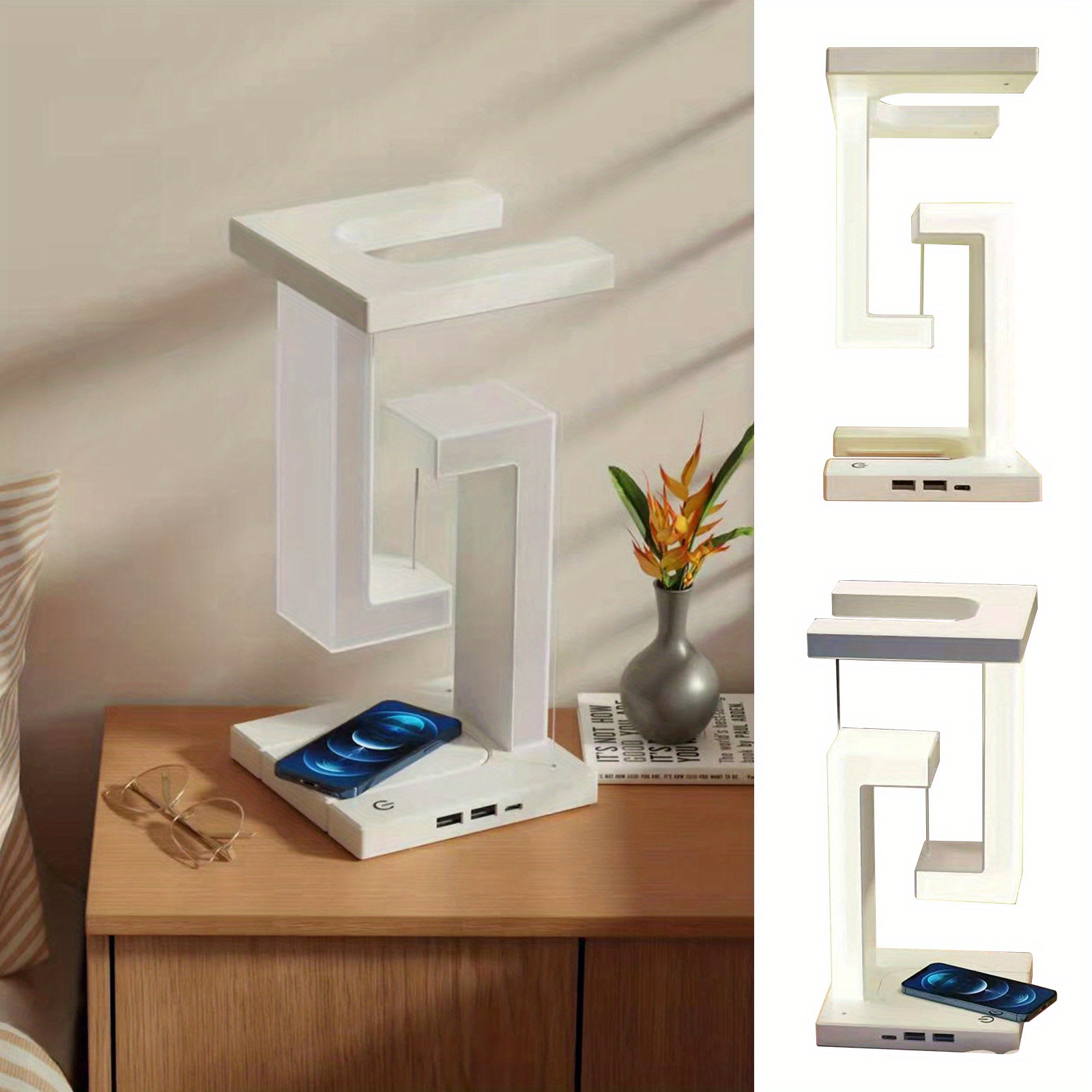 1pc led night lamp balance suspension table desk lamp cordless night light usb charging port bedroom lamp home decor details 8