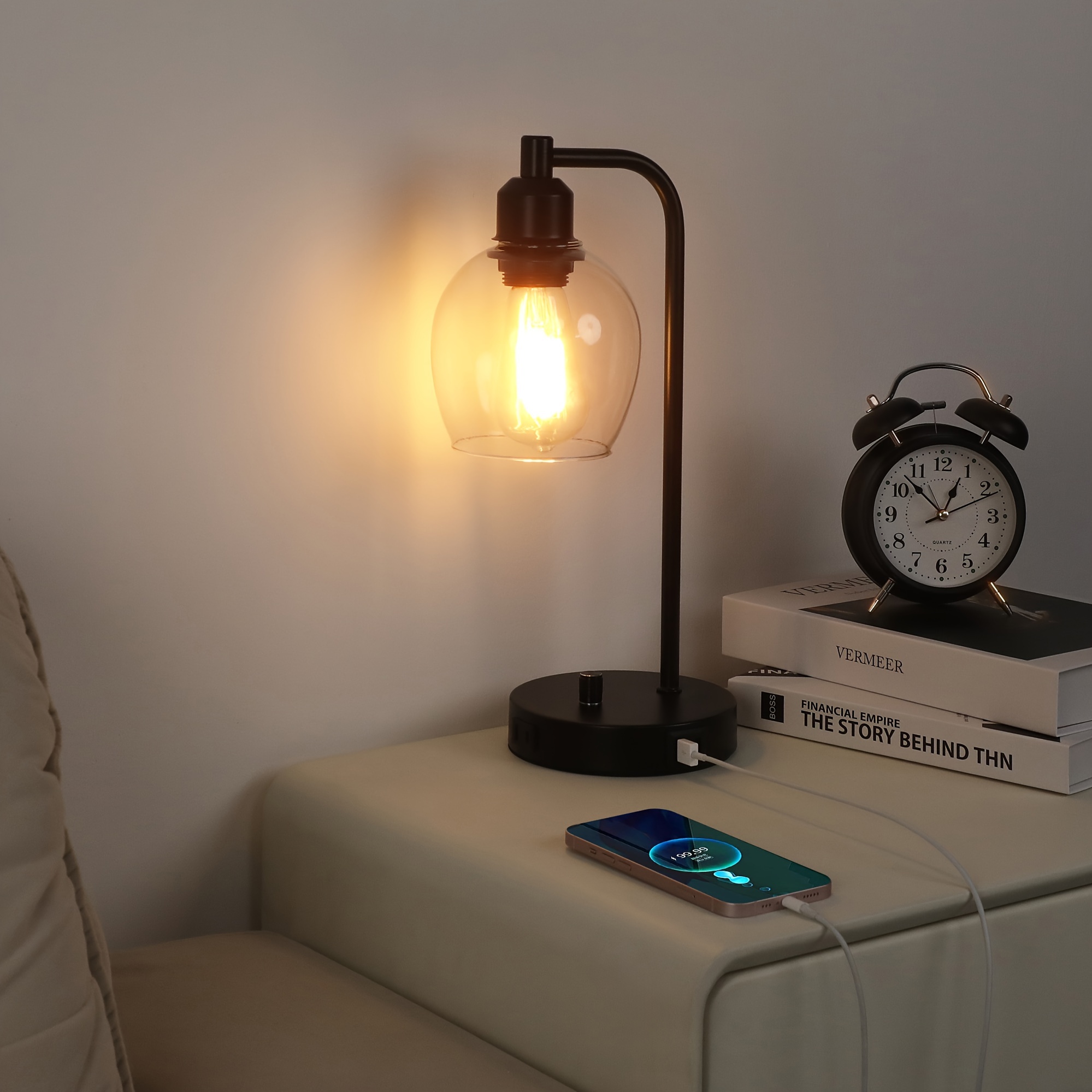 hemispherical glass cover knob dimming desk lamp standard knob dimming with usb type c charging port with dimmable e26 bulb details 3