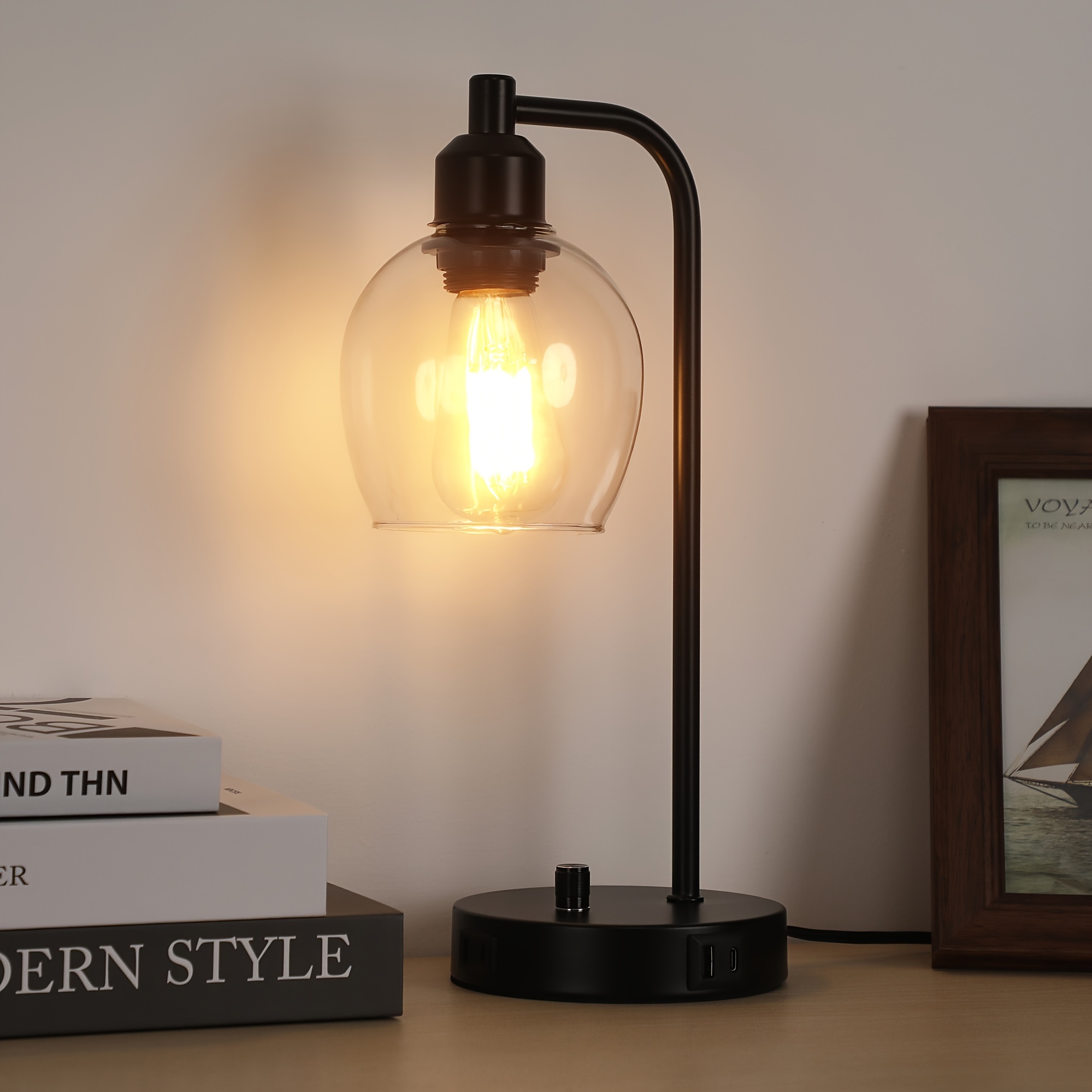 hemispherical glass cover knob dimming desk lamp standard knob dimming with usb type c charging port with dimmable e26 bulb details 4