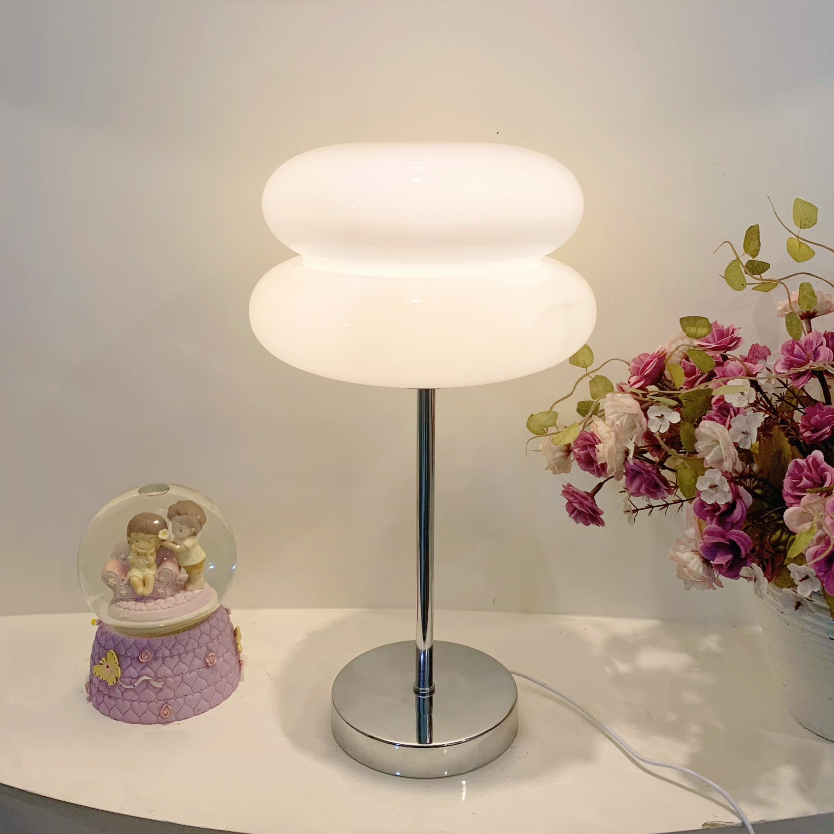 century modern usb powered table lamp solid color metal base glass shade dimmable button control adjustable illumination suitable for living room reading decorative desk lamp with built in led details 4