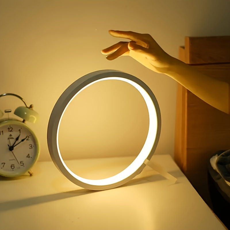 1pc bedside table lamp bedroom table light sensor table light round modern simple multifunctional night light details 0