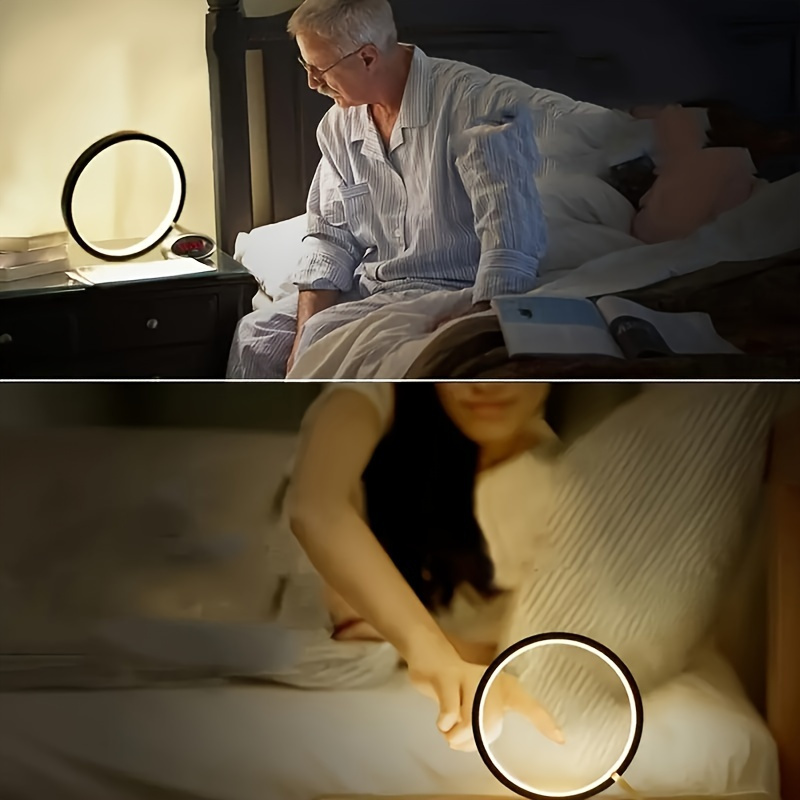 1pc bedside table lamp bedroom table light sensor table light round modern simple multifunctional night light details 4