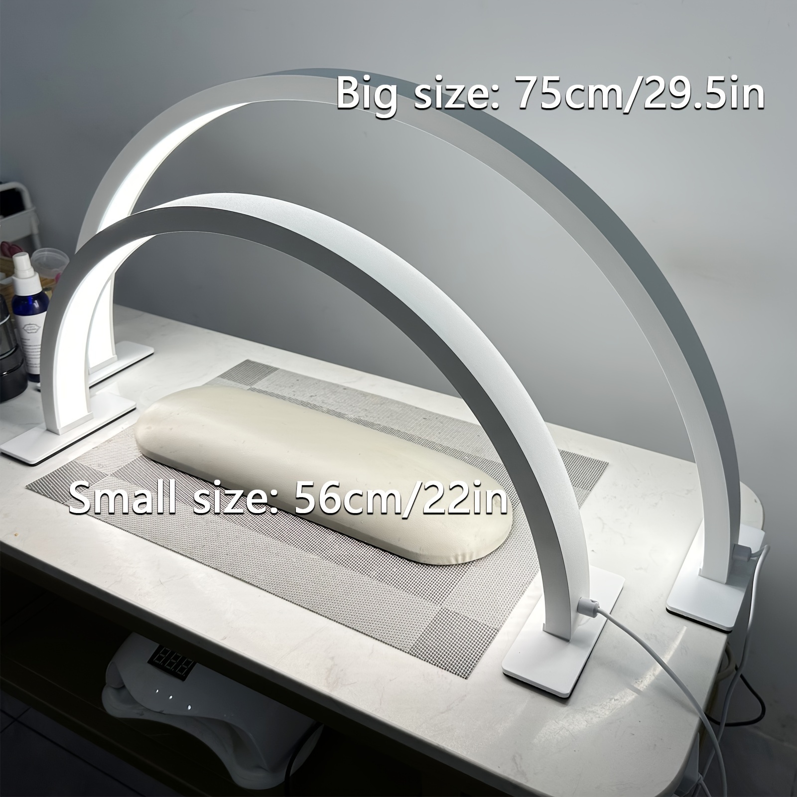 22 29inch beautician technical desk lamp half moon led lamp beauty room desk lamp adjustable three color u shaped lamp for eyelash extension tattoo eyebrow nail black white pink details 0