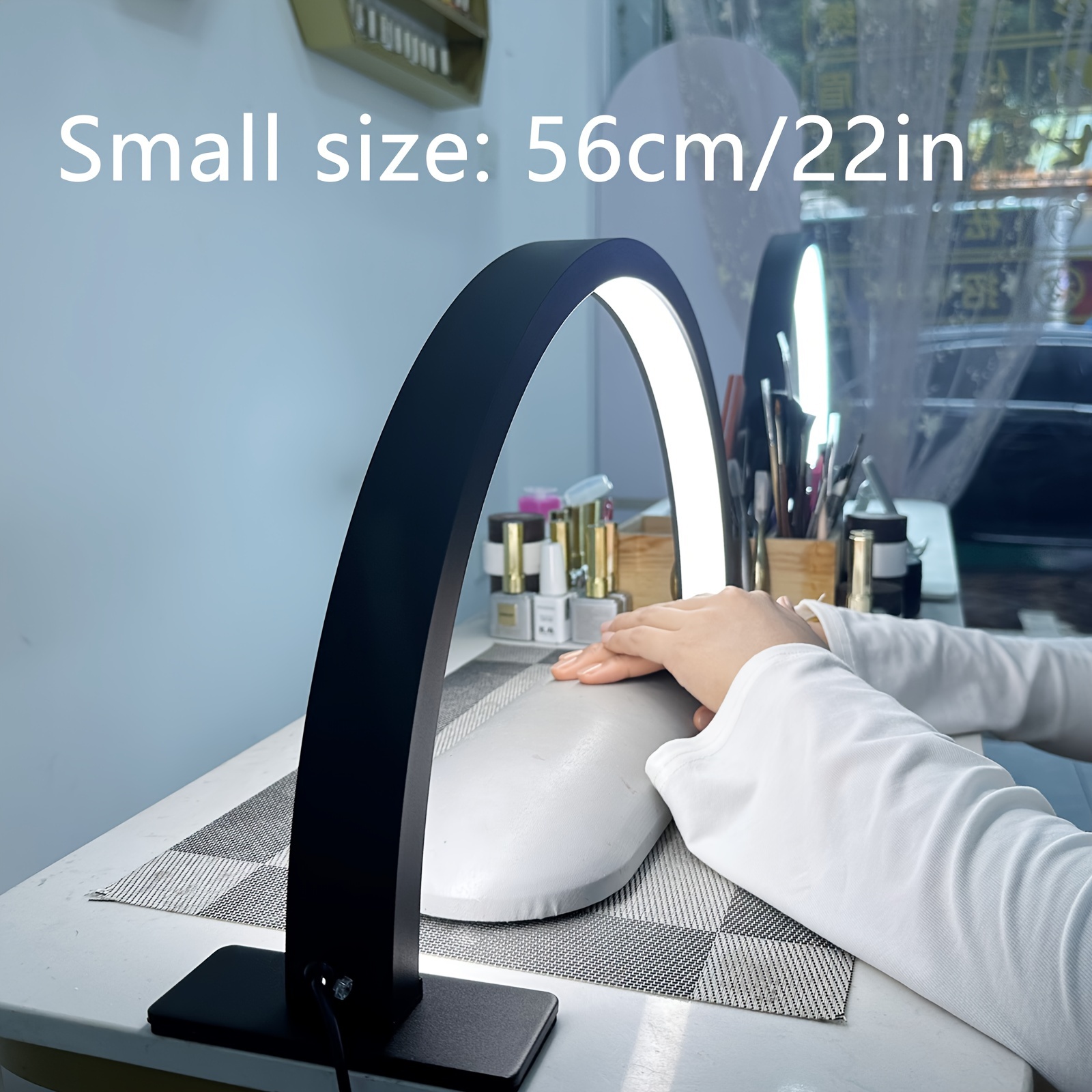 22 29inch beautician technical desk lamp half moon led lamp beauty room desk lamp adjustable three color u shaped lamp for eyelash extension tattoo eyebrow nail black white pink details 2