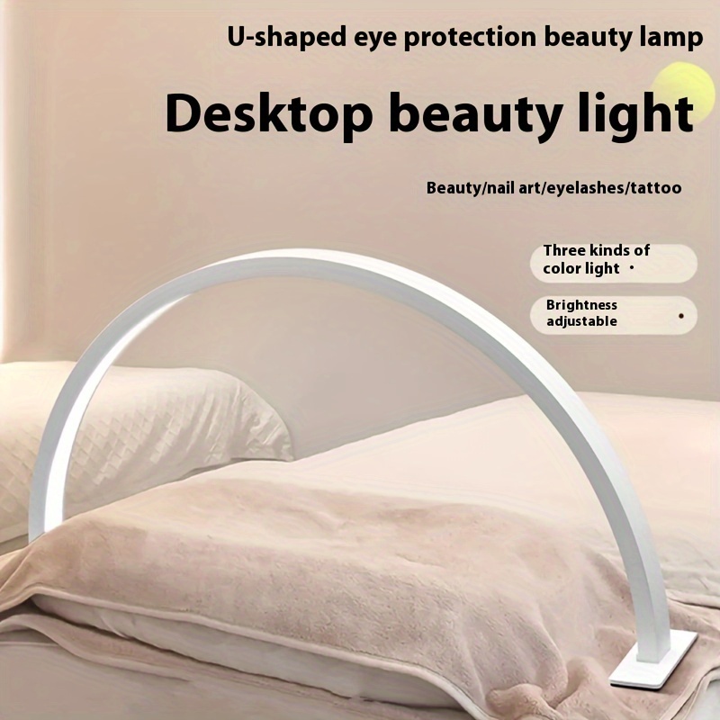 22 29inch beautician technical desk lamp half moon led lamp beauty room desk lamp adjustable three color u shaped lamp for eyelash extension tattoo eyebrow nail black white pink details 5