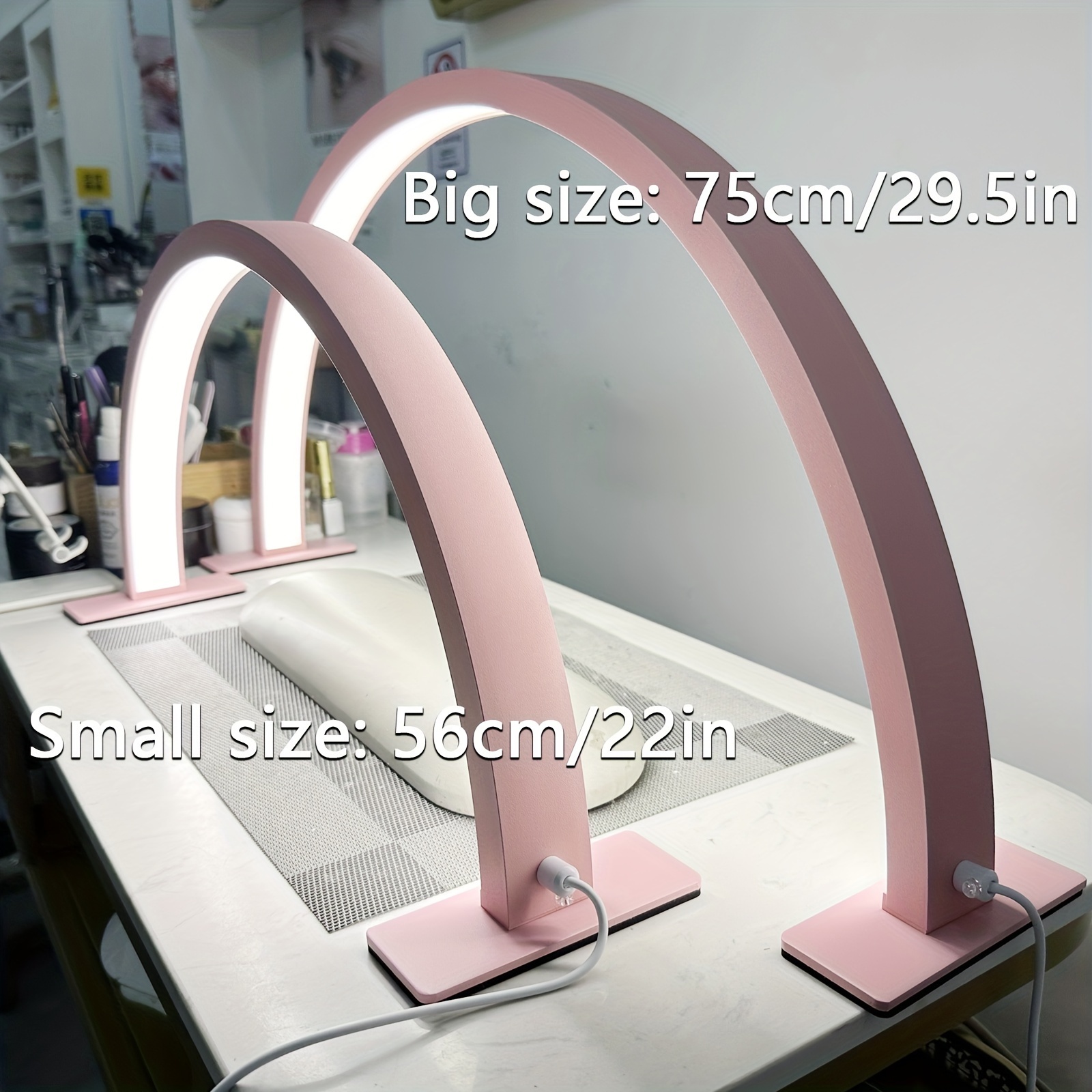 22 29inch beautician technical desk lamp half moon led lamp beauty room desk lamp adjustable three color u shaped lamp for eyelash extension tattoo eyebrow nail black white pink details 6