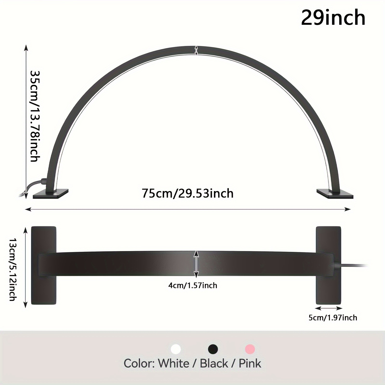 22 29inch beautician technical desk lamp half moon led lamp beauty room desk lamp adjustable three color u shaped lamp for eyelash extension tattoo eyebrow nail black white pink details 8