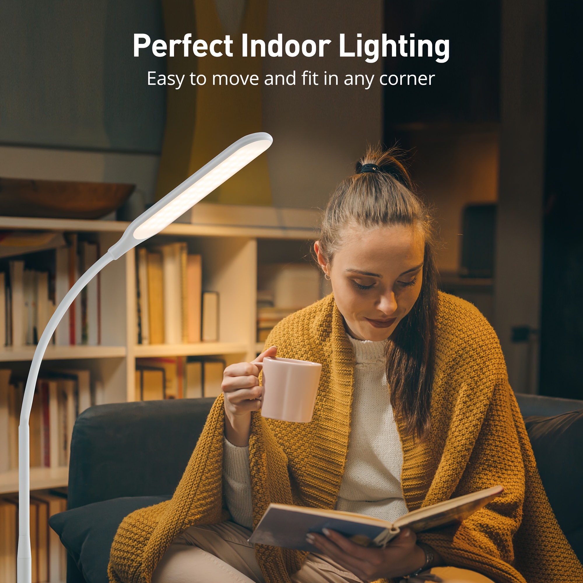 adjustable led floor lamp dimmable modern with 4 brightness levels 4 colors adjustable gooseneck for reading bedroom office living room piano white sp dl023 details 0