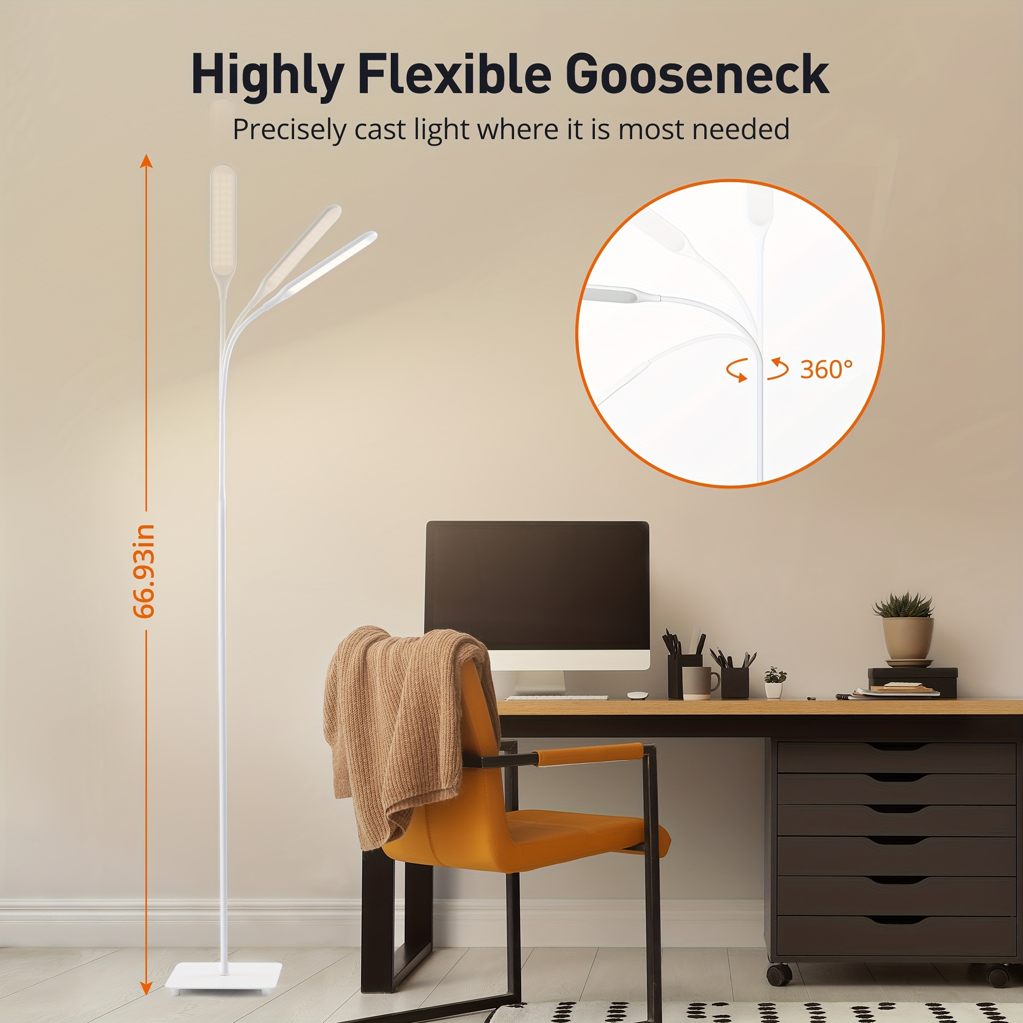 adjustable led floor lamp dimmable modern with 4 brightness levels 4 colors adjustable gooseneck for reading bedroom office living room piano white sp dl023 details 2