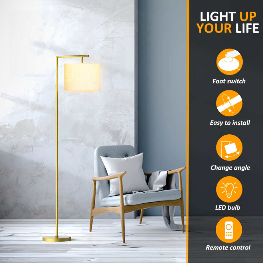 1pc remote controlled arc floor lamp with bulb traditional style metal material adjustable for living room and bedroom decor details 4