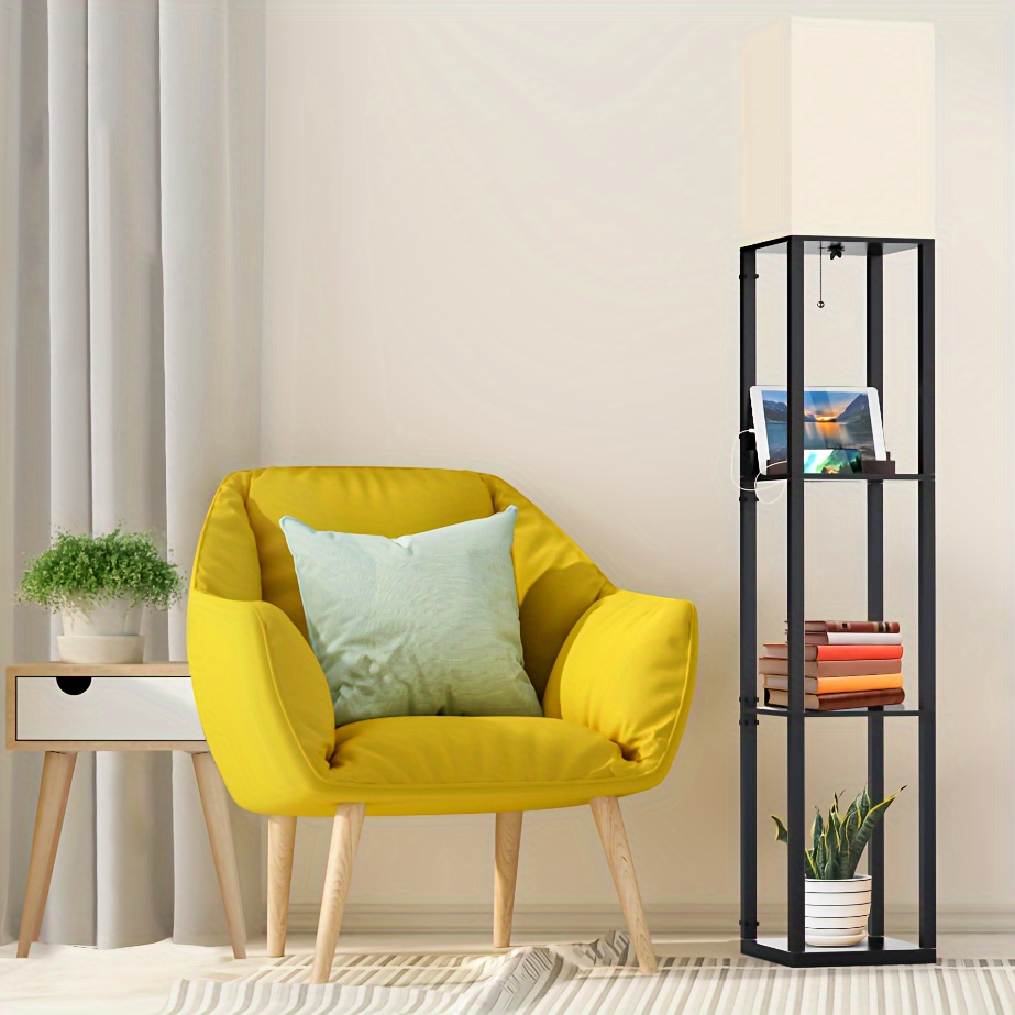 shelf floor lamp in a usb port a type c port a power outlet and a bulb details 0
