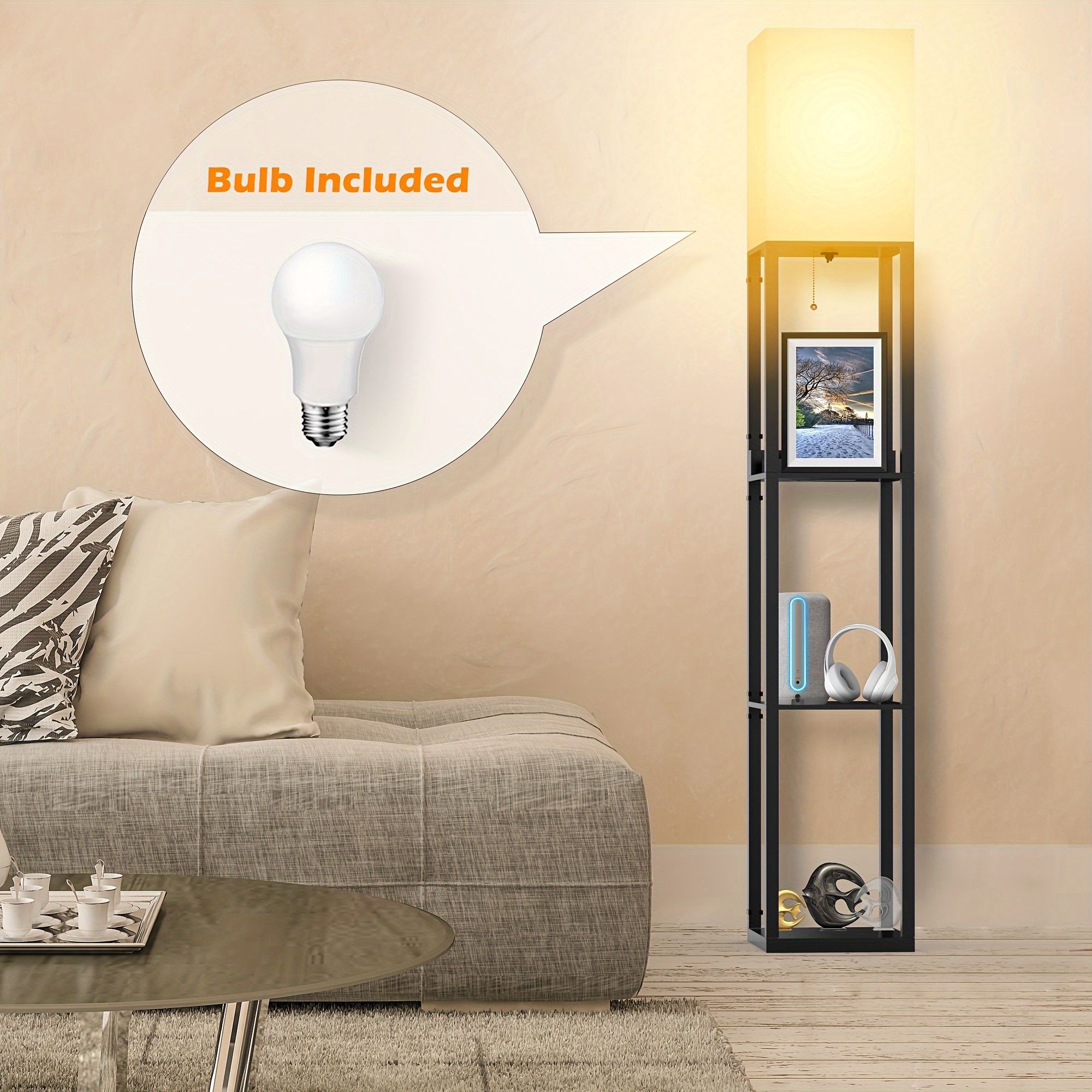 shelf floor lamp in a usb port a type c port a power outlet and a bulb details 2
