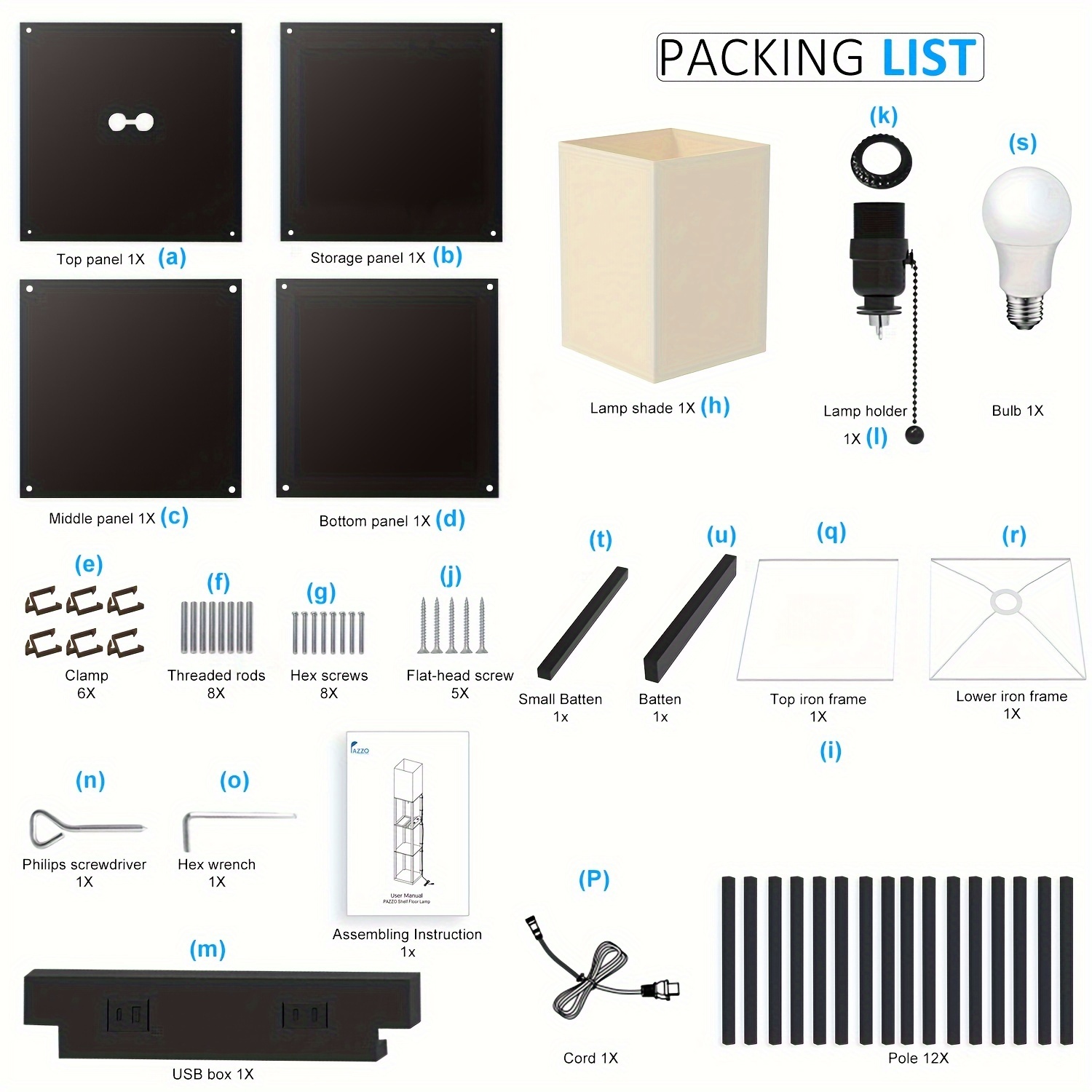 shelf floor lamp in a usb port a type c port a power outlet and a bulb details 4