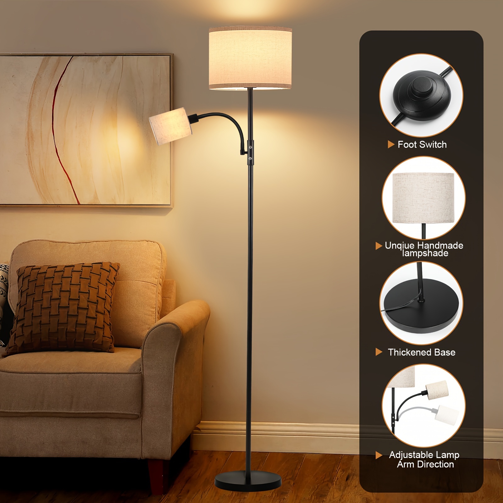 fabric double head floor lamp linen with 1 e26 bulb and 1 details 1