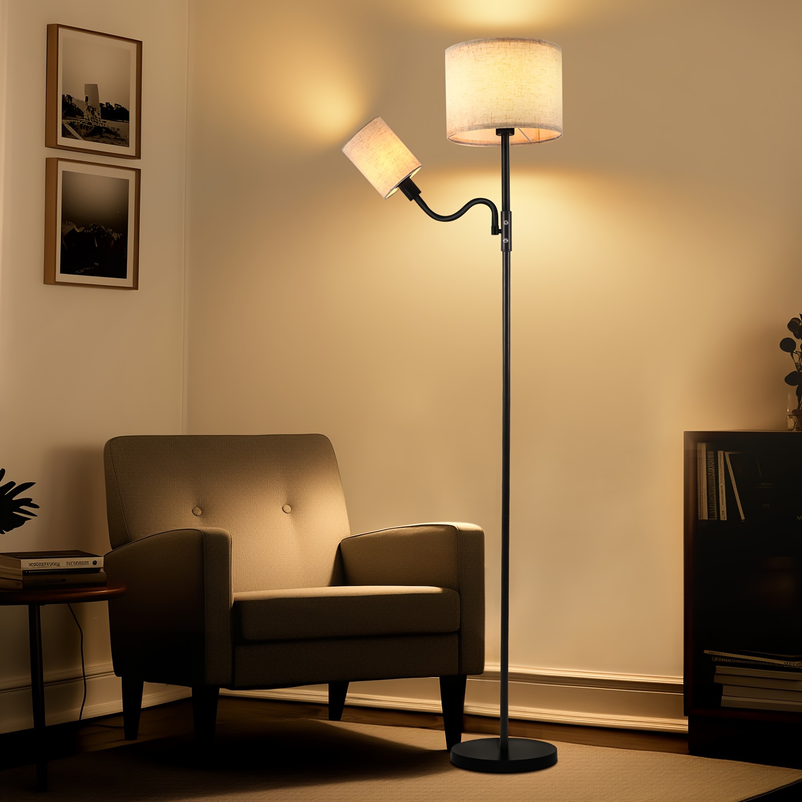 fabric double head floor lamp linen with 1 e26 bulb and 1 details 3