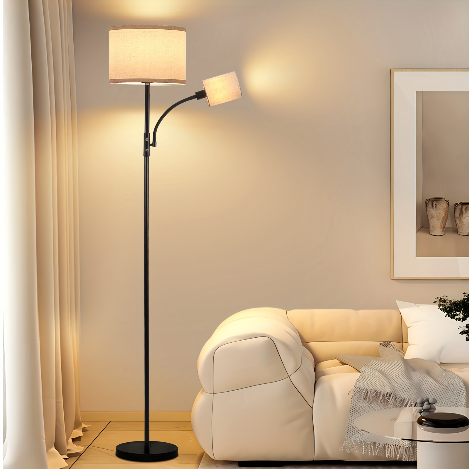fabric double head floor lamp linen with 1 e26 bulb and 1 details 5