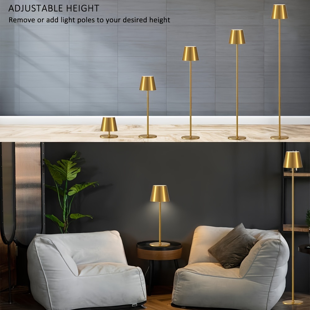 2pack cordless led floor lamp for outdoor indoor rechargeable dimmable adjustable height stand lamp for patio living room bedside table night lamp black details 2