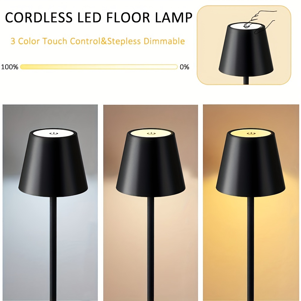 2pack cordless led floor lamp for outdoor indoor rechargeable dimmable adjustable height stand lamp for patio living room bedside table night lamp black details 3