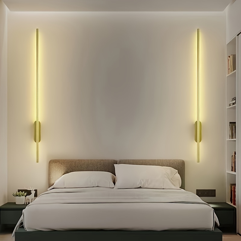 modern minimalistic metal wall sconce adjustable brightness wall mounted fixture for living room bedroom corridor installation hardware included room electrical 85v 265v without battery golden details 1