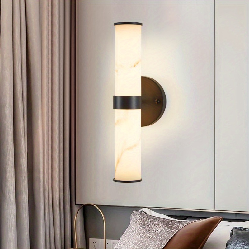 resin imitation marble texture wall light with black iron metal frame set of 2 fixtures for hallways bathrooms and bedrooms only indoor details 4