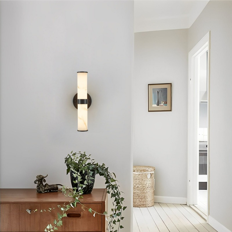 resin imitation marble texture wall light with black iron metal frame set of 2 fixtures for hallways bathrooms and bedrooms only indoor details 5