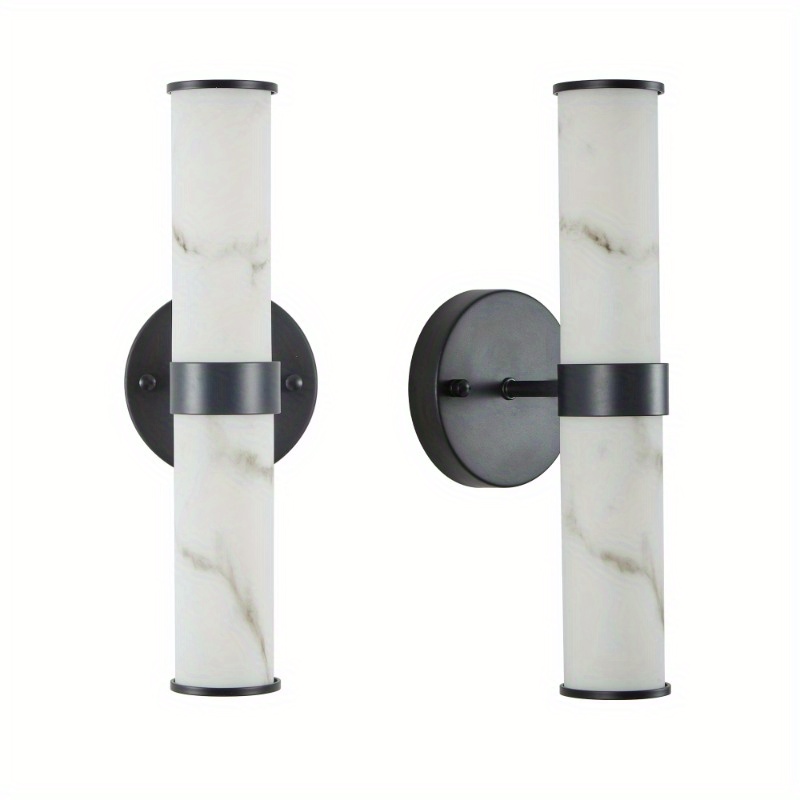 resin imitation marble texture wall light with black iron metal frame set of 2 fixtures for hallways bathrooms and bedrooms only indoor details 8