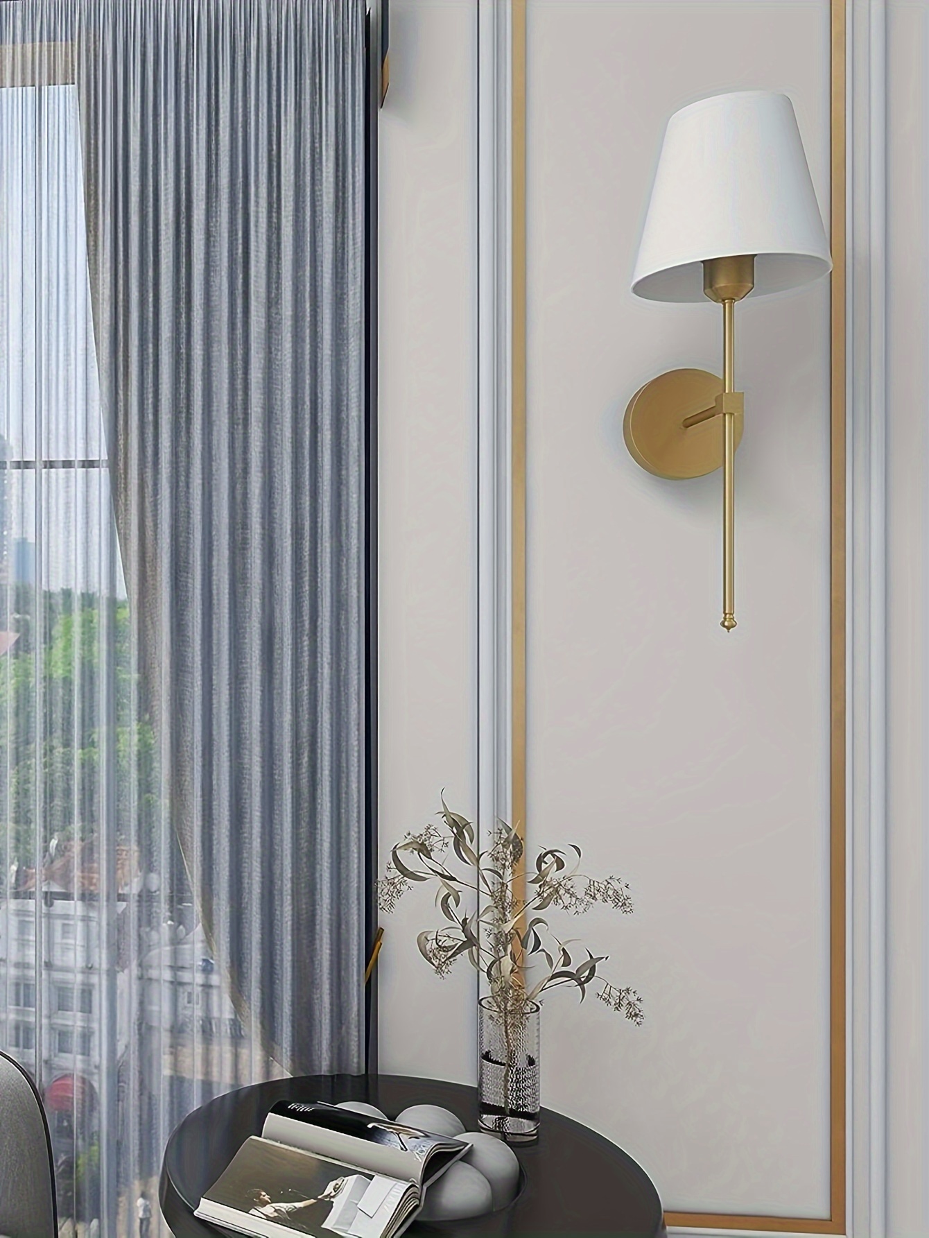1 2pcs e27 wall sconces with white fabric shade 85 265v golden base fixtures for bedroom bedside bathroom vanity light living room bulb excluded details 1