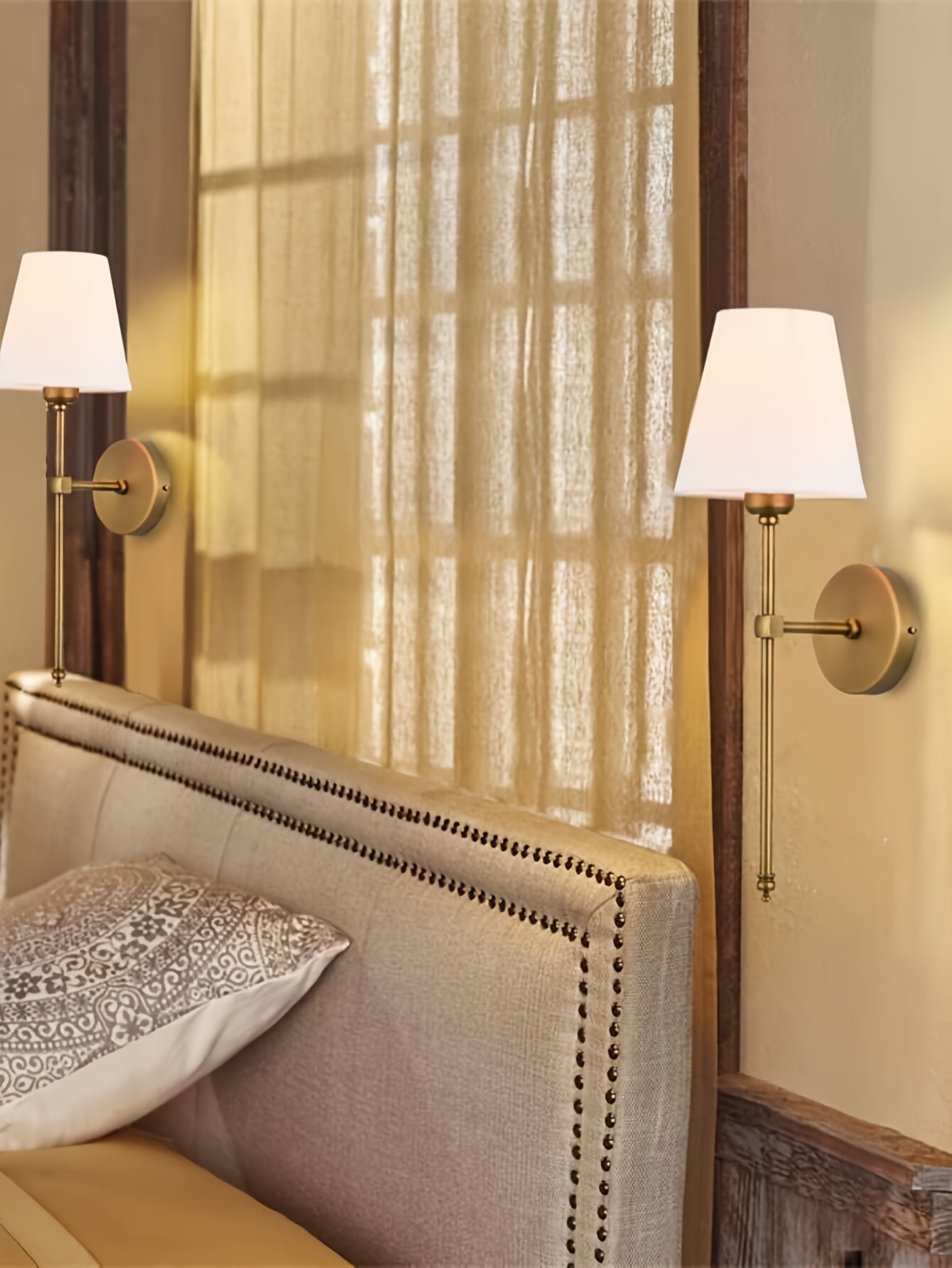 1 2pcs e27 wall sconces with white fabric shade 85 265v golden base fixtures for bedroom bedside bathroom vanity light living room bulb excluded details 3