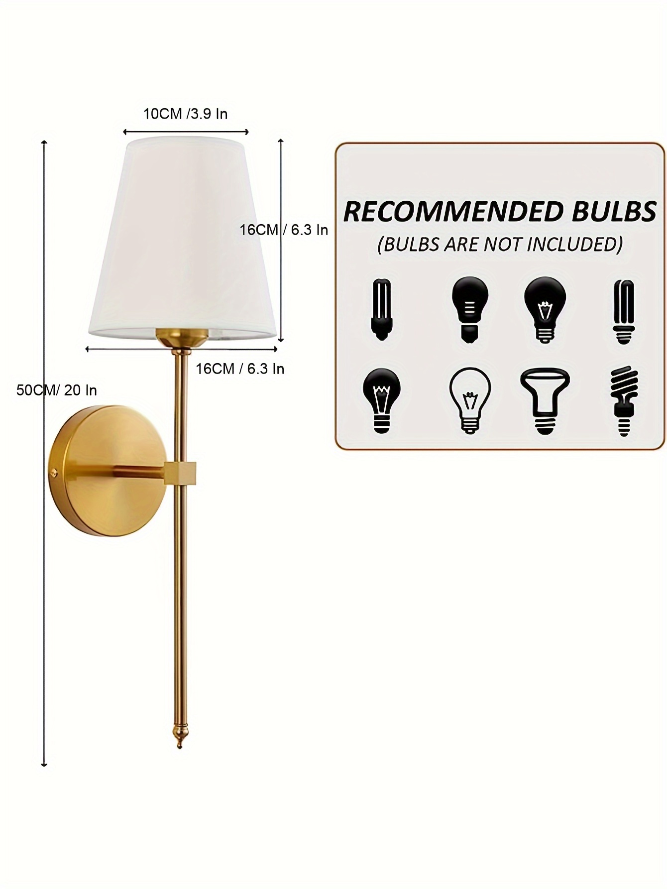 1 2pcs e27 wall sconces with white fabric shade 85 265v golden base fixtures for bedroom bedside bathroom vanity light living room bulb excluded details 4