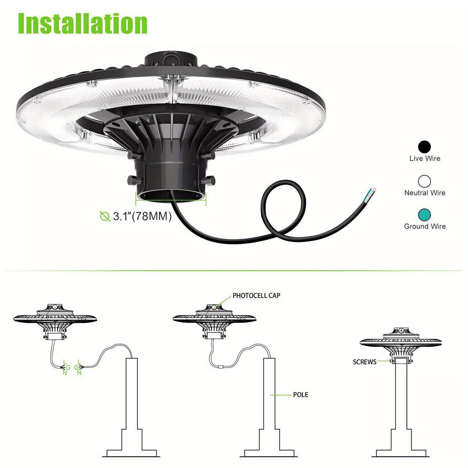 60w 3 4 5000k top lights outdoor ul dlc circular fixture exterior garden 100 277vac details 3
