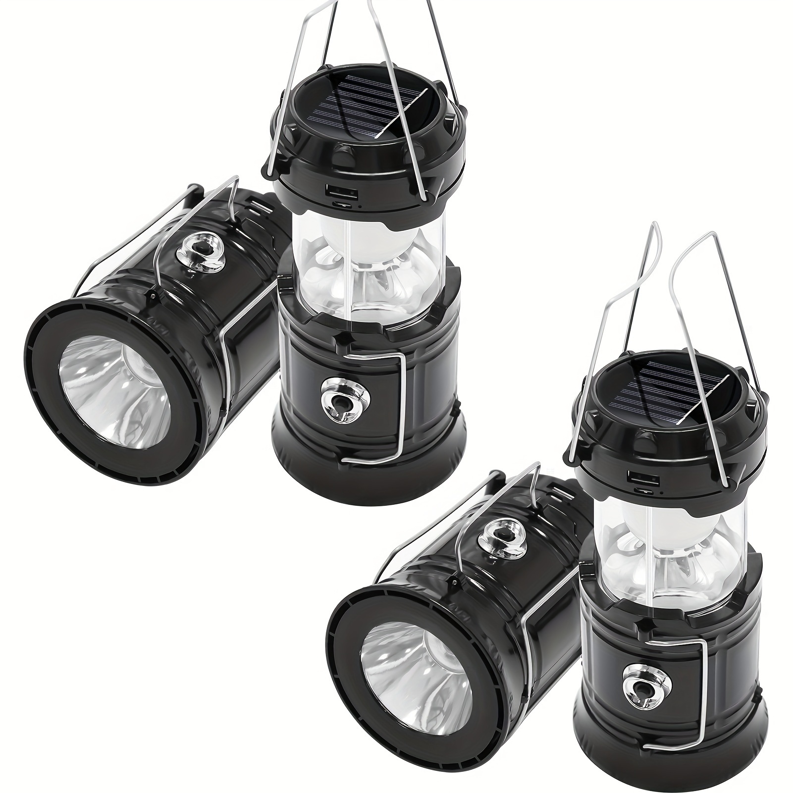 collapsible portable led camping lantern lightweight waterproof solar usb rechargeable led flashlight survival kits for indoor outdoor home emergency outages hiking hurricane 4 pack details 1