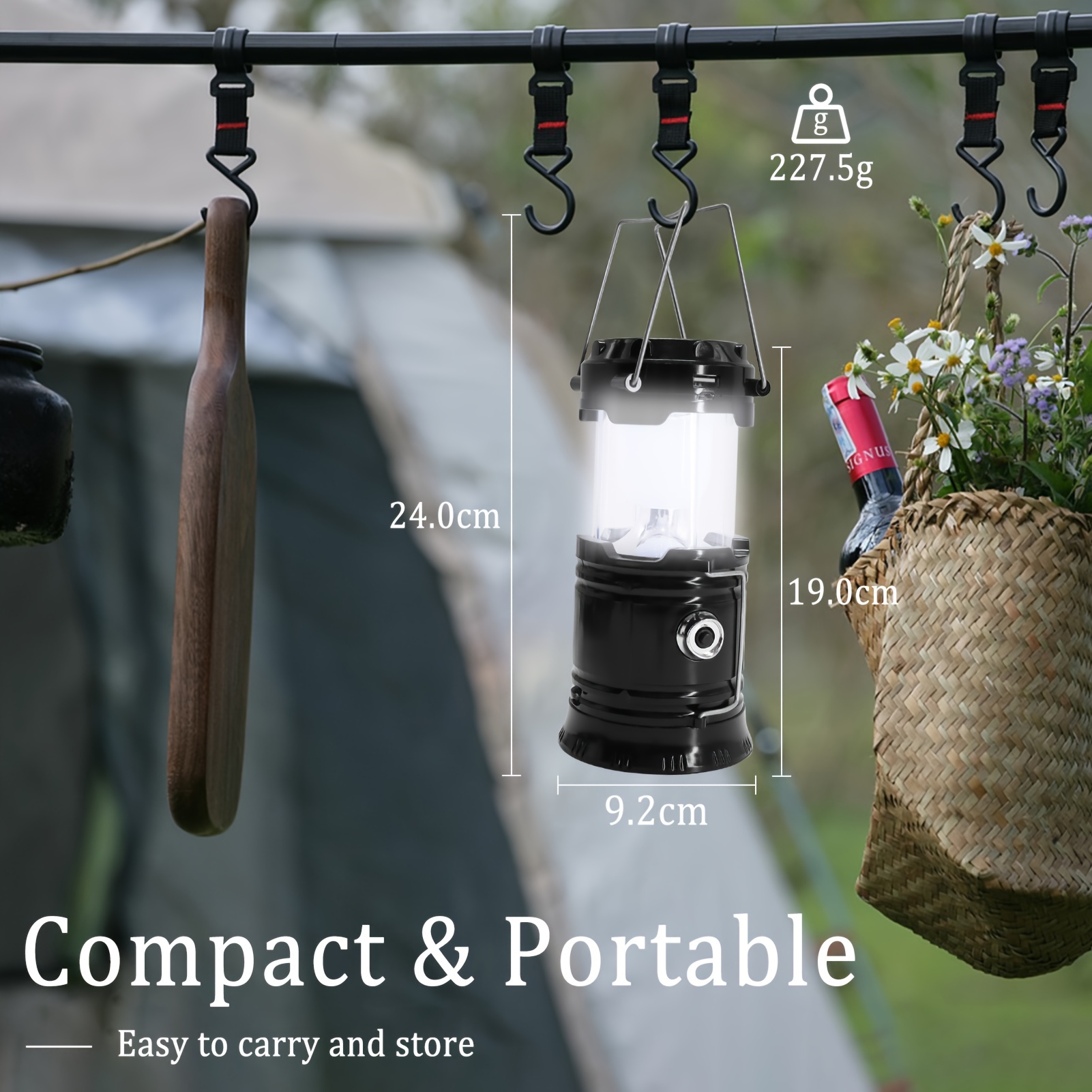 collapsible portable led camping lantern lightweight waterproof solar usb rechargeable led flashlight survival kits for indoor outdoor home emergency outages hiking hurricane 4 pack details 3