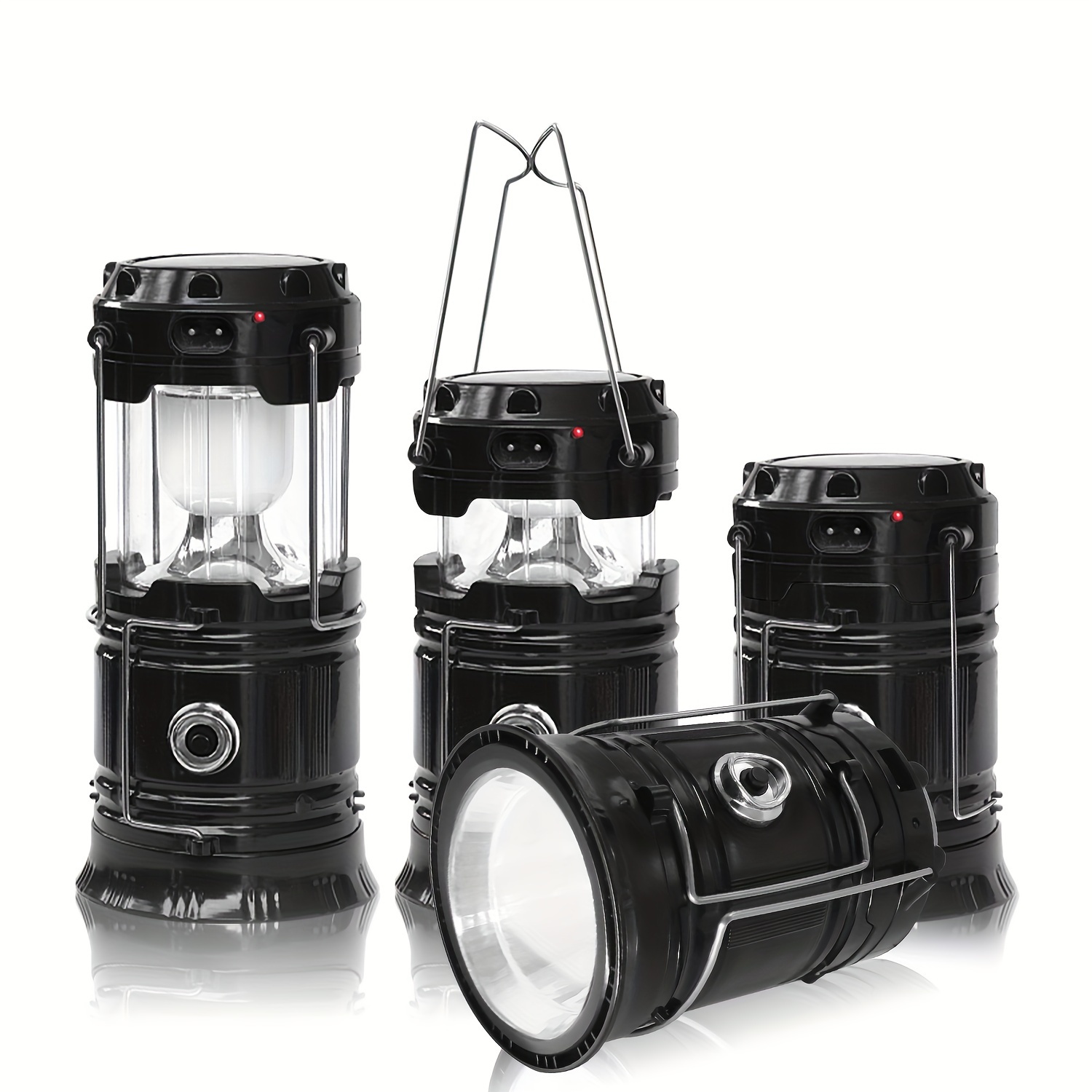 4 pack solar camping lantern collapsible led solar usb rechargeable lantern flashlight emergency hanging lights for camping power outages indoor outdoor details 1