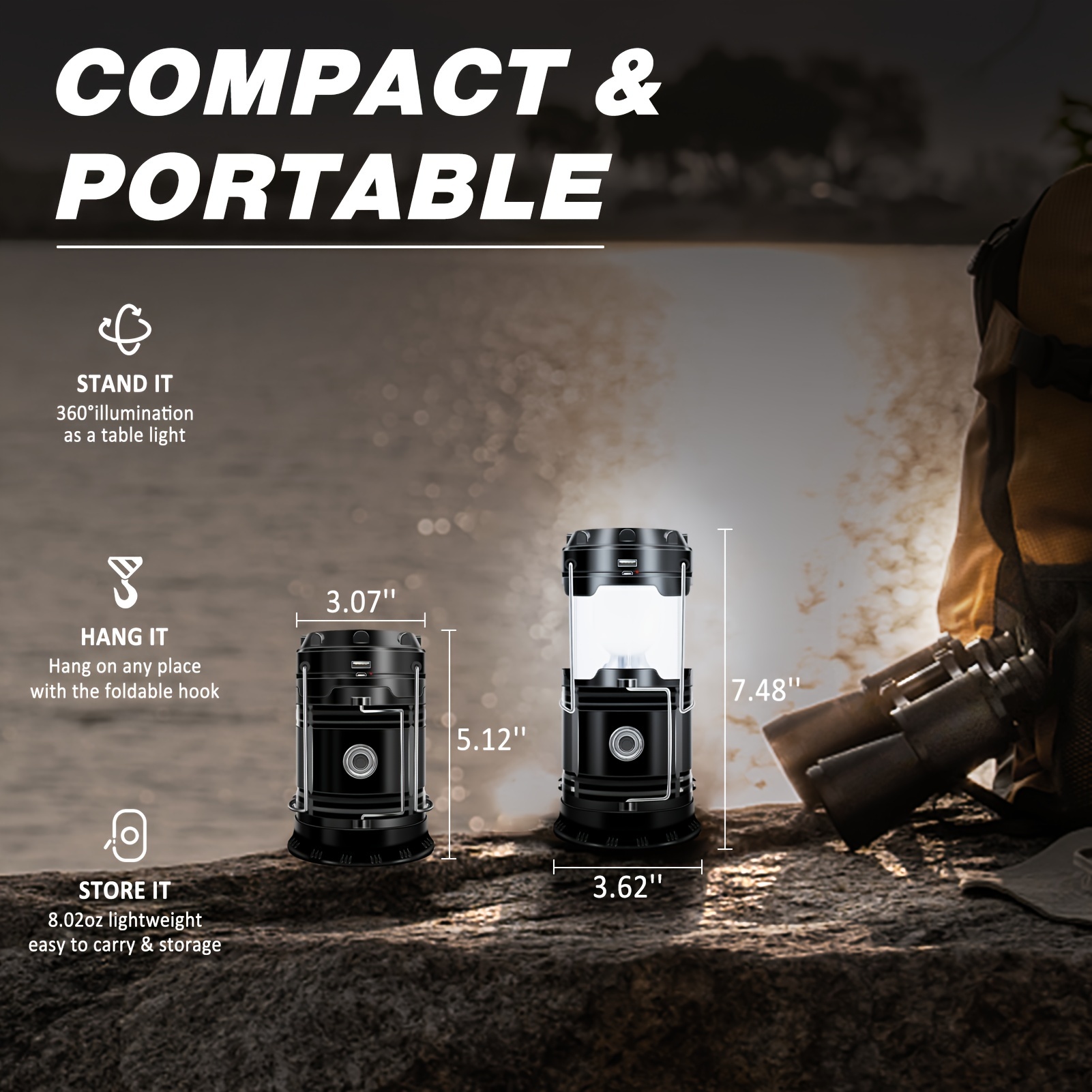 4 pack solar camping lantern collapsible led solar usb rechargeable lantern flashlight emergency hanging lights for camping power outages indoor outdoor details 3