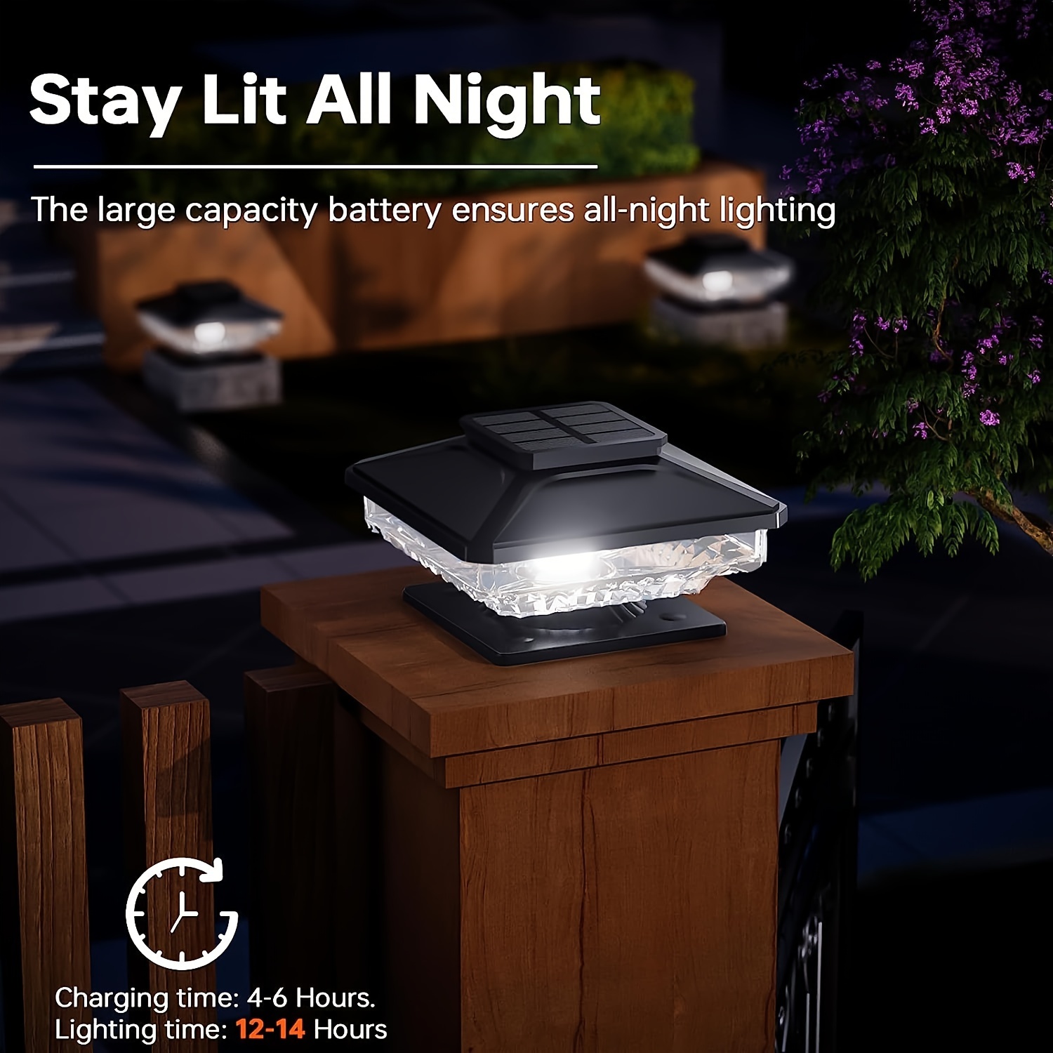 6pcs outdoor waterproof cold cap solar garden light for deck fence post patio decoration 1000mah details 1