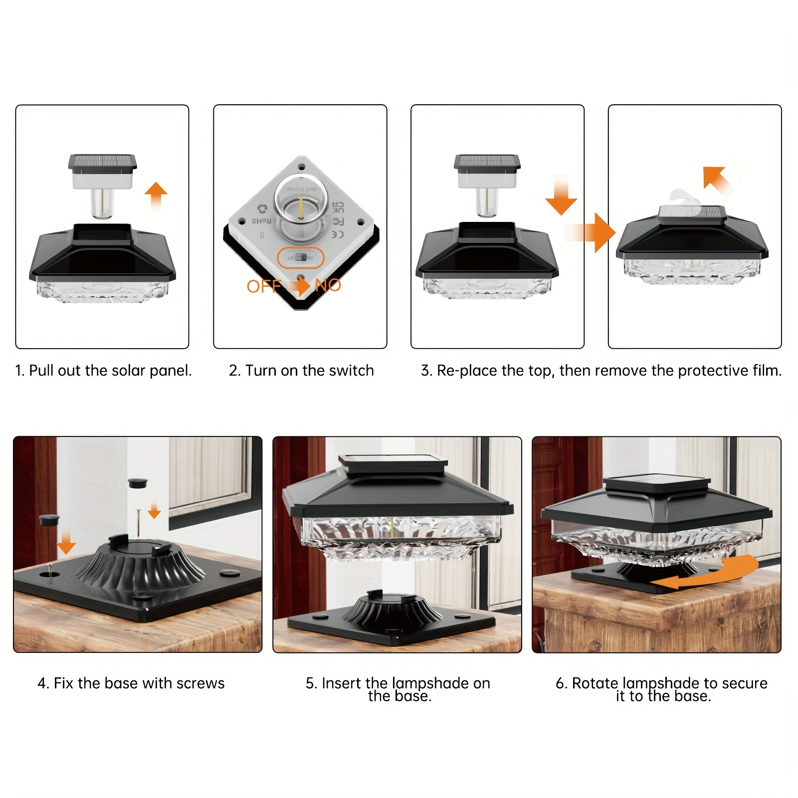 6pcs outdoor waterproof cold cap solar garden light for deck fence post patio decoration 1000mah details 3