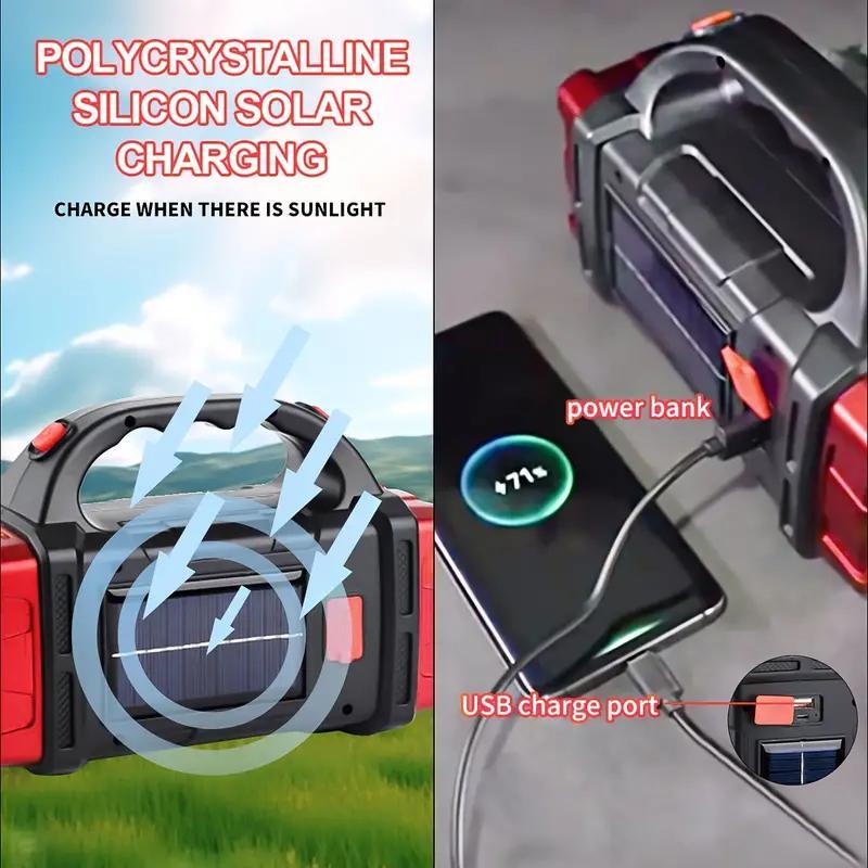 1pc handheld flashlight outdoor led camping light solar usb rechargeable searchlight for outdoor hiking fishing emergencies details 0