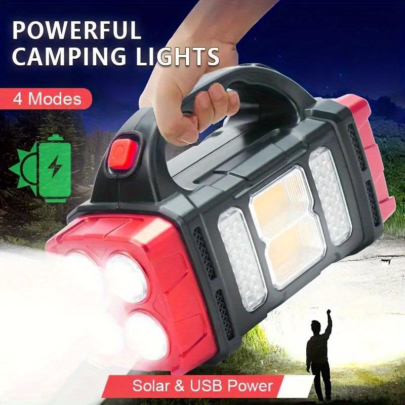 1pc handheld flashlight outdoor led camping light solar usb rechargeable searchlight for outdoor hiking fishing emergencies details 1