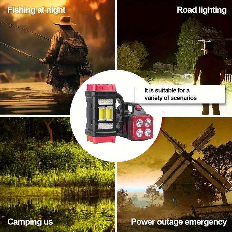 1pc handheld flashlight outdoor led camping light solar usb rechargeable searchlight for outdoor hiking fishing emergencies details 3